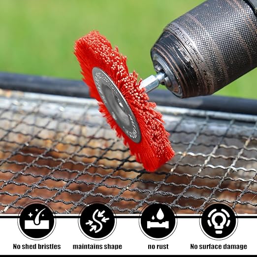 POLIWELL Nylon Filament Brush 9 Pack, Abrasive Wire Brush Wheel & Cup Brush Set, Drill Bit Sanding Brush with 1/4” Hex Shank for Steel Rust Removing, Grill Cleaning, Flaking Paint Refinishing