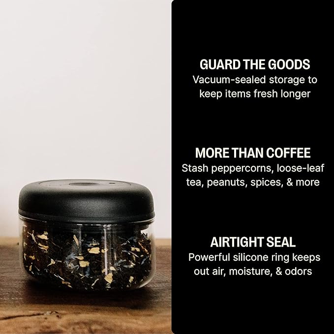 Fellow Atmos Vacuum Coffee Canister & Food Storage Container - 0.4 Liter Canister holds up to 6 oz of Coffee Beans - Airtight Food Storage Containers - Coffee Containers - 0.4 Liter - Clear Glass