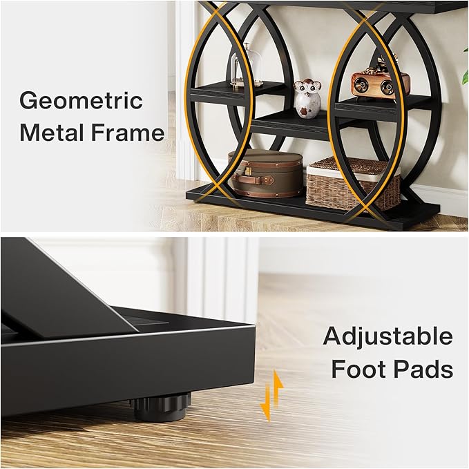 Tribesigns 39.4" Console Table, Industrial 4-Tier Sofa Table Entryway Table with Storage Shelves, Narrow Wood Accent Tables with Metal Frame for Small Spaces, Hallway, Foyer, Black