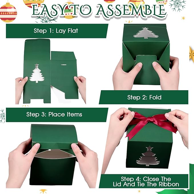 Yeaqee 24 Pcs Gift Boxes with Window Christmas Candle Gift Box Bulk Coffee Sublimation Mug 11oz 12oz 15oz Transparent Cup Wrapping Blink Xmas Tree for Baby Shower Wedding Christmas Party Favor