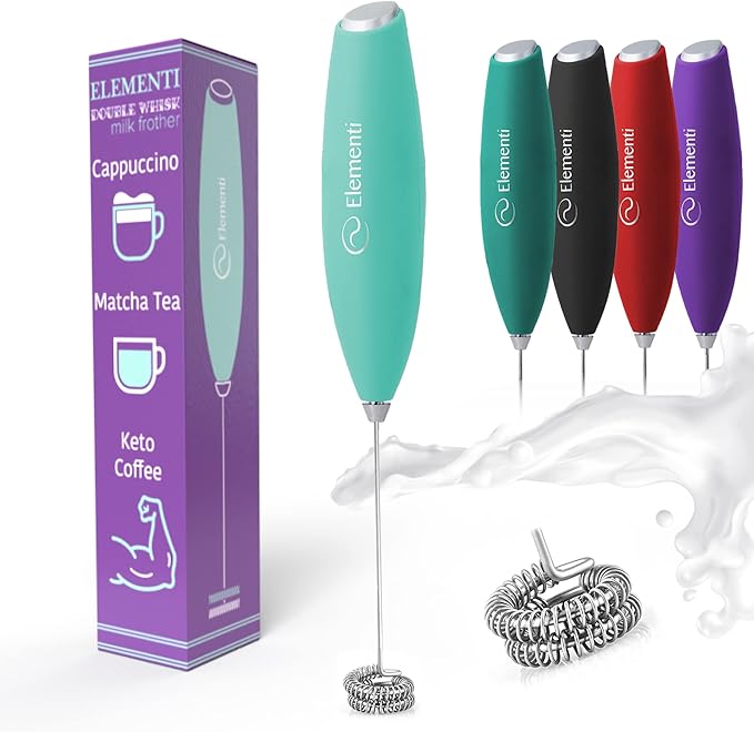 Elementi Electric Stirrer for Powder Drinks - Protein Powder Mixer for Drinks - Coffee Stirrers Electric Mini Whisk for Mixing - Greens Drink Mixer Wand (Mint Green)