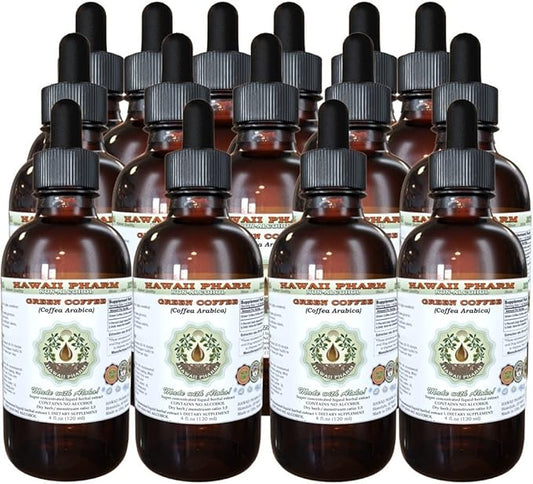 Hawaii Pharm Green Coffee Alcohol-Free Liquid Extract, Green Coffee (Coffea Arabica) Dried Bean Glycerite Natural Herbal Supplement 15x4 oz