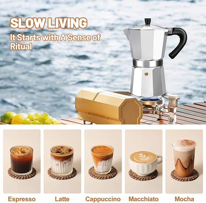 DITOSH 3 Cup Aluminum Espresso Stovetop Moka Pot Express Coffee Maker Percolator Italian Classic Mocha Coffee Machine for Italian and Cuban Cafe Brewing for Home & Camping 150ml 5oz