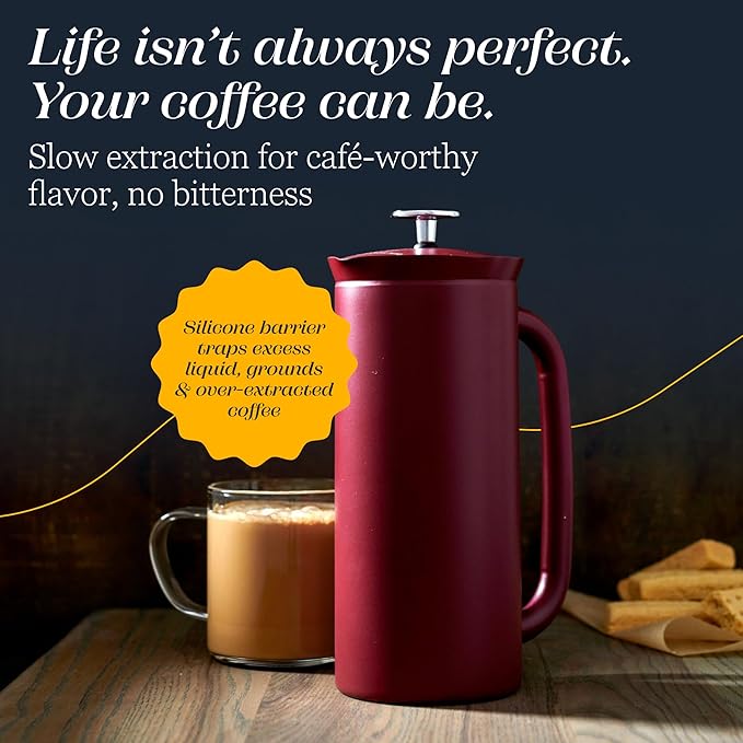 ESPRO P7 French Press Coffee Maker - Double-Walled Stainless Steel Insulated with Micro-Filter, 32 Ounces, Cranberry