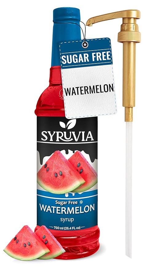 Syruvia Sugar-Free Watermelon Syrup, Flavored Syrup for Drinks, Cocktails, Lemonades, Iced Teas, and Desserts – 25.4 fl oz, With Pump