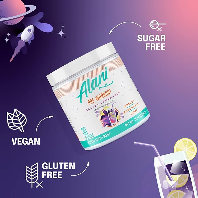 Alani Nu Pre Workout Powder GLAXAY Lemonade, Amino Energy Boost, Endurance Supplement, Sugar Free, 200mg Caffeine, L-Theanine, Beta-Alanine, L-Citrulline, 30 Servings