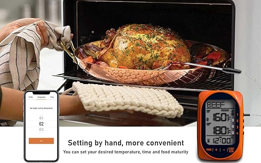Meat Thermometer Digital Instant Read Food Thermometer Grill Thermometer Smart Bluetooth BBQ Thermometer Oven Thermometer with 4 Probes Time Mode Temper Mode for Grill Candy Meat Oven Food Smoker