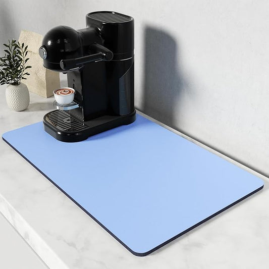 Rnivvi Coffee Mat, 12" x 19" Coffee Bar Mats for Espresso Machine Station Accessories and Organizer, Hide Stain Rubber Backed Absorbent Dish Drying Pad for Kitchen Counter, Cute Bar Decor Pad, Blue