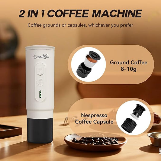 BeanzTrip H02PRO Travel Coffee Maker, Portable Espresso Machine for Camping, 20 Bar Mini Coffee Maker Compatible with NS Capsule & Ground Coffee, 65ML Battery Operated Car Coffee Machines for Travel