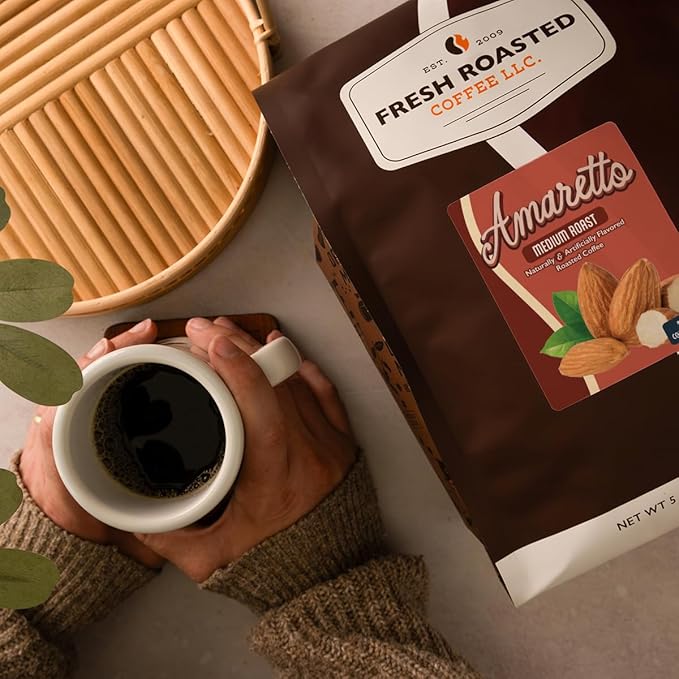 Fresh Roasted Coffee, Amaretto Flavored Coffee,5 lb, Medium Roast, Kosher, Ground