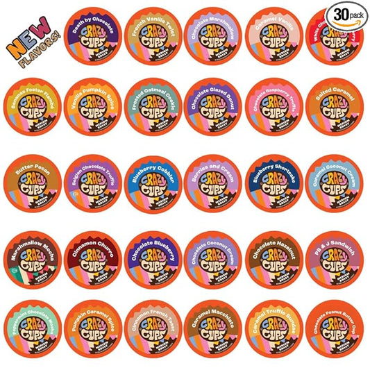 Crazy Cups Flavored Coffee in Single Serve Coffee Pods - Flavor Coffee Variety Pack for Keurig K Cups Machine from Crazy Cups, 30 Count