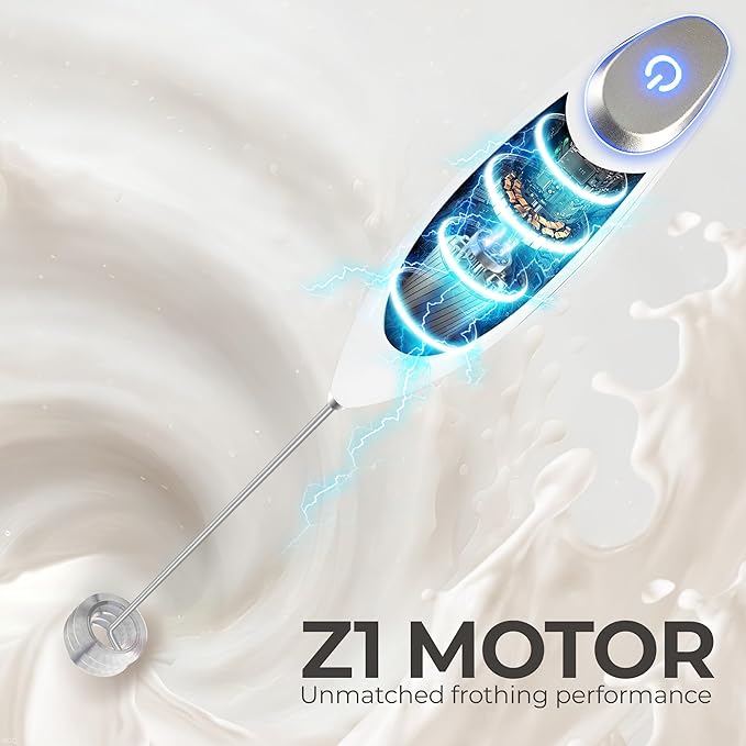 Zulay Kitchen Patented Tornado Triple Whisk Milk Frother with 4 Duracell Batteries – Handheld Foam Maker for Coffee, Lattes, Matcha & Hot Chocolate – Rich, Creamy Froth in Seconds