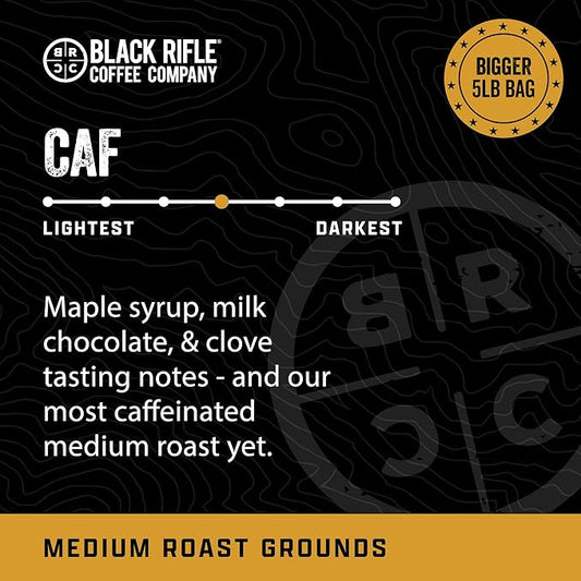 Black Rifle Coffee Company CAF, 5 lb Bag, Ground Coffee Medium Roast - Roasted Blend Made from Arabica Beans - Colombian & Brazilian Beans - Veteran Founded & American Made