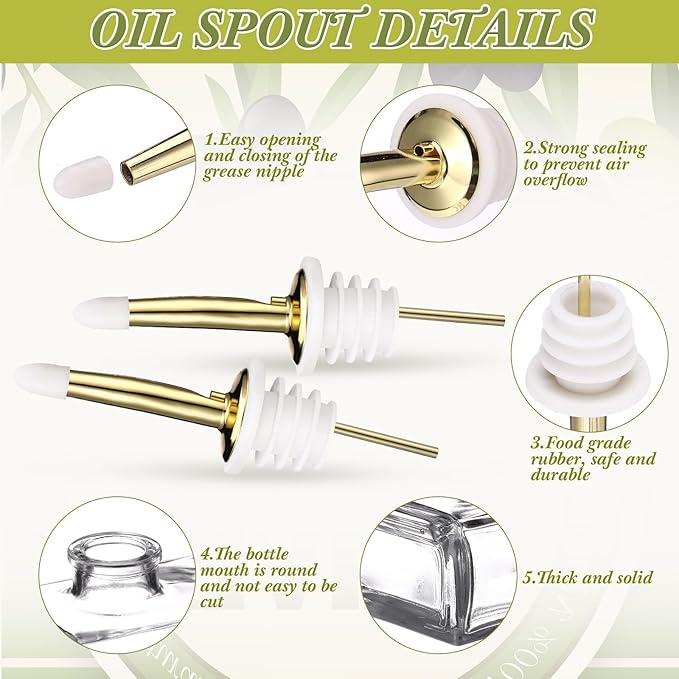 10 Sets Olive Oil Dispenser Bottles for Kitchen with Nozzles Funnel Labels Cooking Oil Dispenser 500ml Set for Kitchen Vinegar Coffee Syrup (Gold)
