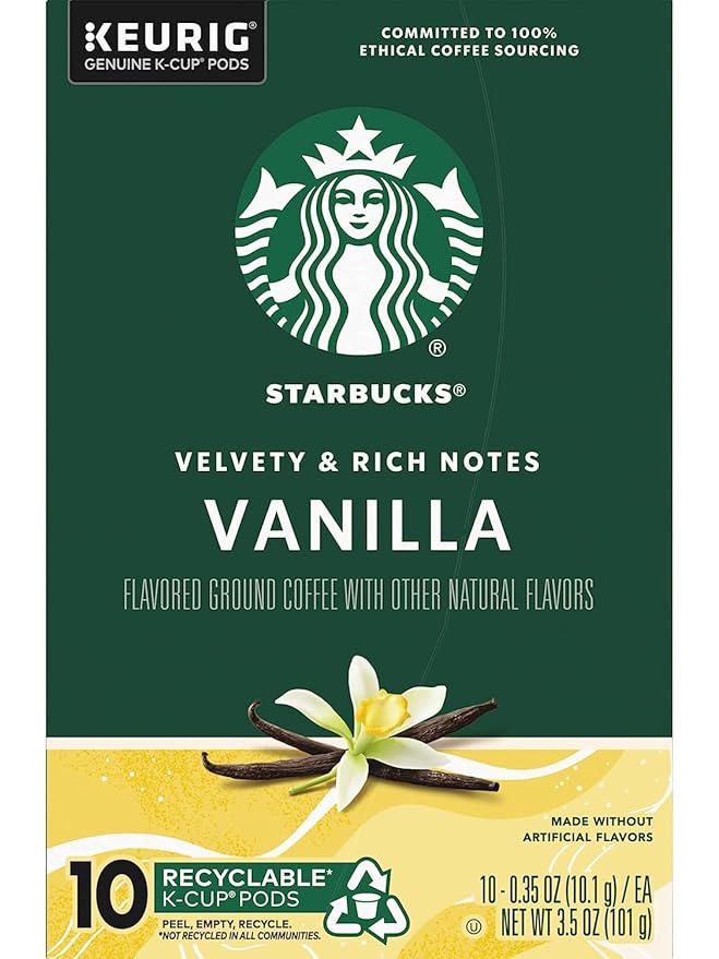 Starbucks Vanilla Flavored Coffee K-Cup Pods, Light Roast, 80 Count (Pack of 8 Boxes), Keurig Genuine K-Cup Pods