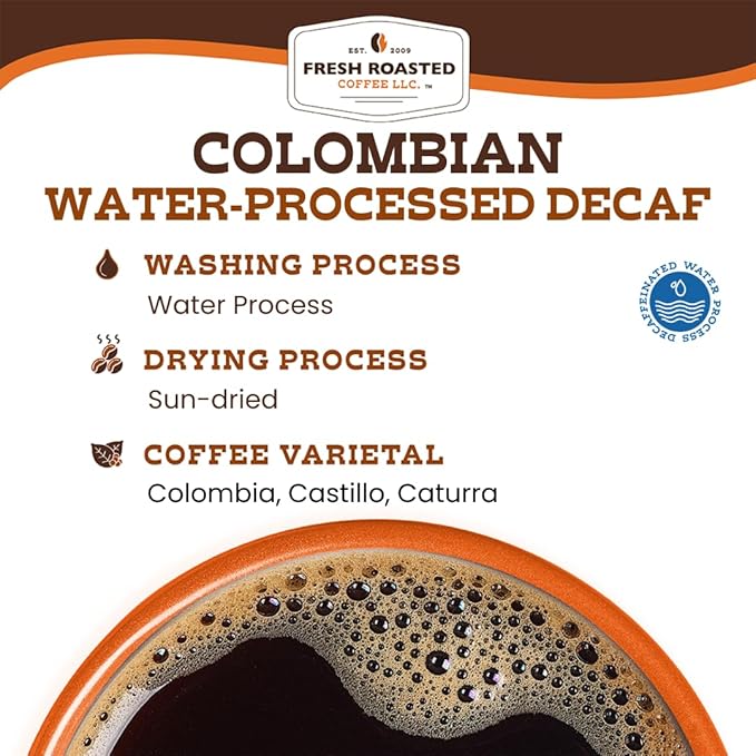 Fresh Roasted Coffee,100% Water-Process Decaf Colombian, 5 lb (80 oz), Medium Roast, Kosher, Whole Bean