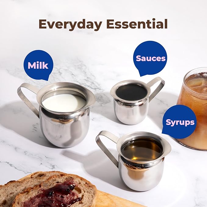 Fit Meal Prep [6 Pack] 5 oz Creamer Pitcher - Stainless Steel Bell Creamers, Mini Cup Container for Serving Milk, Coffee Cream, Salad Dressing, Maple Syrup, Espresso Machine for Restaurant, Cafes