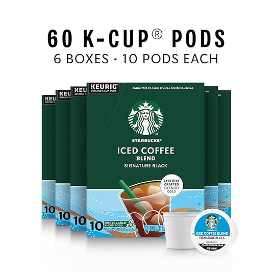 Starbucks K-Cup Coffee Pods, Medium Roast Iced Coffee Blend, Signature Black for Keurig Brewers, 100% Arabica, 6 Boxes (60 Pods Total)