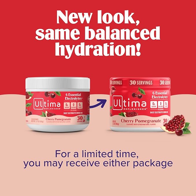 Ultima Replenisher Daily Electrolyte Powder Drink Mix – Sugar Free – Cherry Pomegranate, 30 Servings – Hydration Powder with 6 Electrolytes and Trace Minerals – Keto Friendly, Vegan, Non-GMO