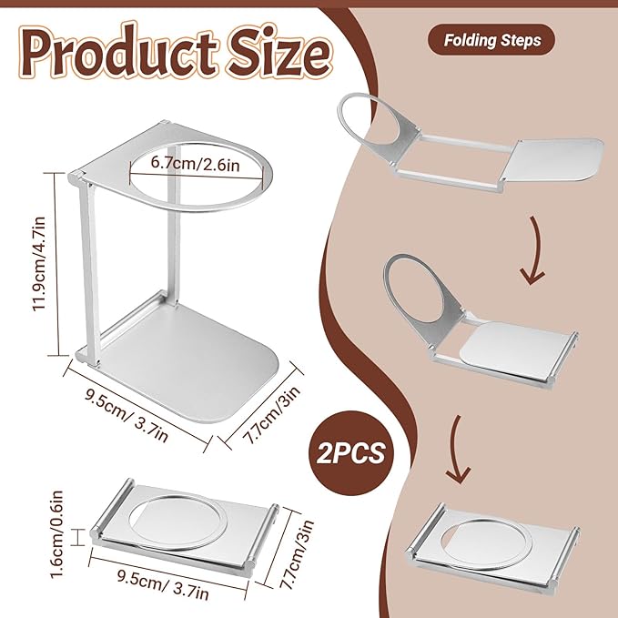 Diakey Portable Coffee Maker Stand, Foldable Aluminum Pour Over Coffee Dripper Holder for Espresso Machines, Compact for Camping & Home Use (2 Pack Silver)