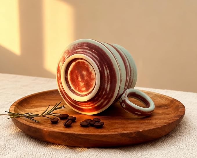 Handmade Ceramic Coffee Mug, 8.5 oz Rustic Stoneware Tea Cup, Microwave and Dishwasher Safe(Burgundy)