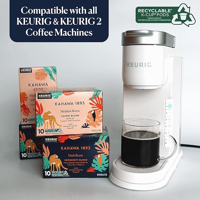 Kahawa 1893 Medium Roast Coffee K-Cup Pods Safari Blend (20 Count) - As Seen on Shark Tank, High Antioxidants, Naturally Sweet, Organically Grown & Cultivated, Ethically & Sustainably Sourced