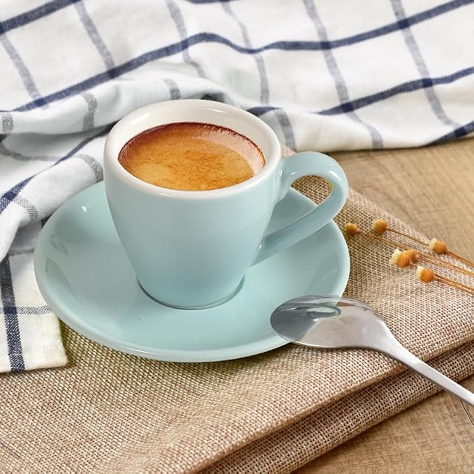 ionEgg Porcelain Espresso Cup with Saucer And Stainless Steel mini Spoons, Espresso shot Cup, 80ml/2.7Oz, Pack of 2, Blue