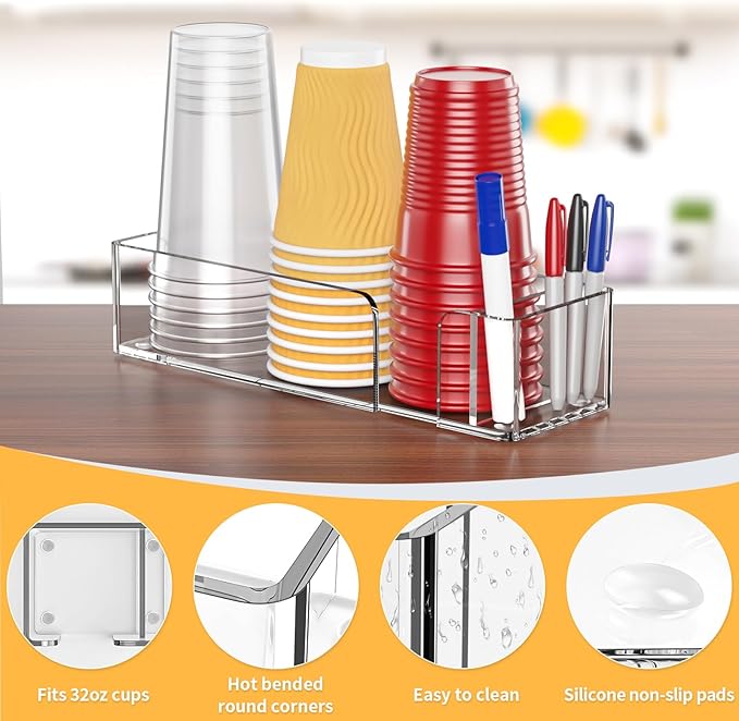 Coffee Cup Holder for Countertop - Clear Acrylic Coffee Bar Accessories 3 Cup Organizer Station Organizer Farmhouse Table Décor