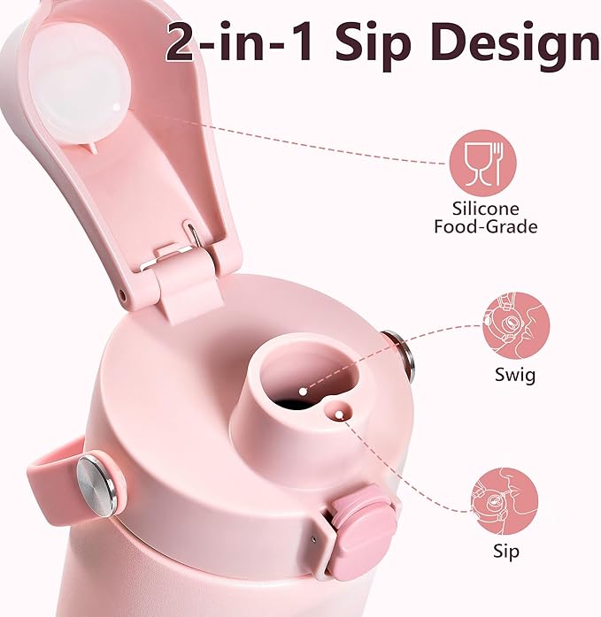 2 IN 1 Replacement Lid for Owala Freesip, Compatible with Owala Cup 16oz 24oz 32oz 40oz, One Button Water Bottle Top Lid Replacement Accessory and Straws, Leakproof, BPA-Free, Pink