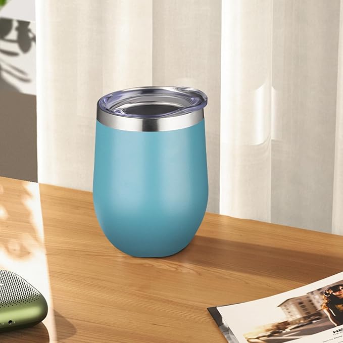 12oz Stemless Wine Tumbler with Lid Double Wall Insulated Wine Cup Stainless Steel Glasses Tumbler with Straw Insulated cocktail Tumbler Coffee Mug for Hot and Cold Beverages (Multicolor-3,4Pack)