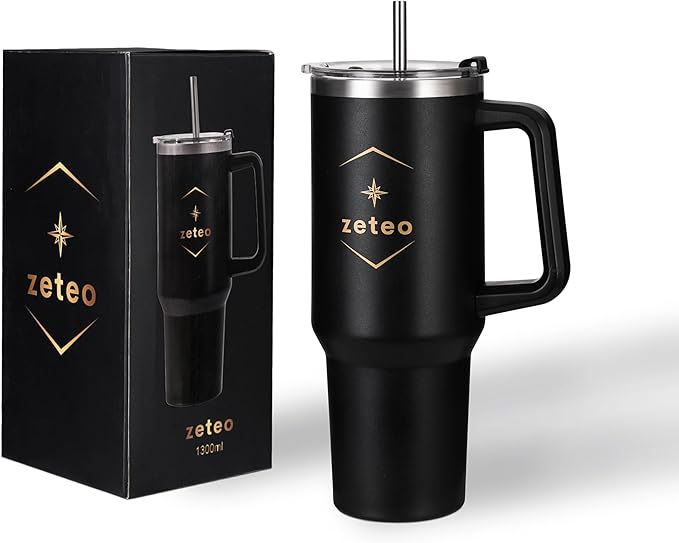 ZETEO 40 oz Tumbler with Handle and Straw – Stainless Steel Vacuum Insulated Travel Mug with Lid – BPA-Free, Reusable, Fits in Cup Holder