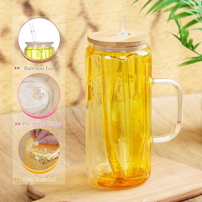 20 Oz Glass Snow Globe Tumbler with Handle, 4 Pack Pre-Drilled Double Wall Snowglobe Cup Coffee Mug for DIY Glitter Snow Globe, Outside 20 Oz Inside 16 Oz