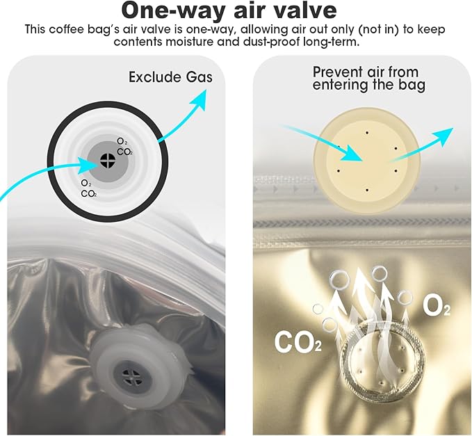 50 Count 8oz Coffee Bags with Valve,1/2 lb Vented Coffee Beans Packaging Bags High Barrier Aluminumed Foil Flat Bottom Heat Sealed Side Zipper Resealable Storage Bag for Home or Business（Gold）