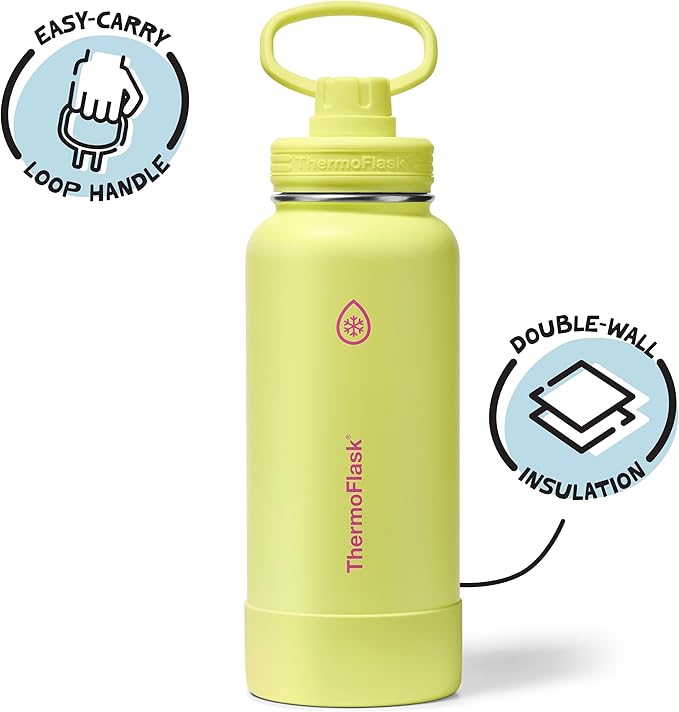 ThermoFlask 32 oz Double Wall Vacuum Insulated Stainless Steel Water Bottle with Spout Lid, Unmellow Yellow