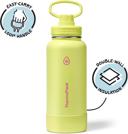 ThermoFlask 32 oz Double Wall Vacuum Insulated Stainless Steel Water Bottle with Spout Lid, Unmellow Yellow
