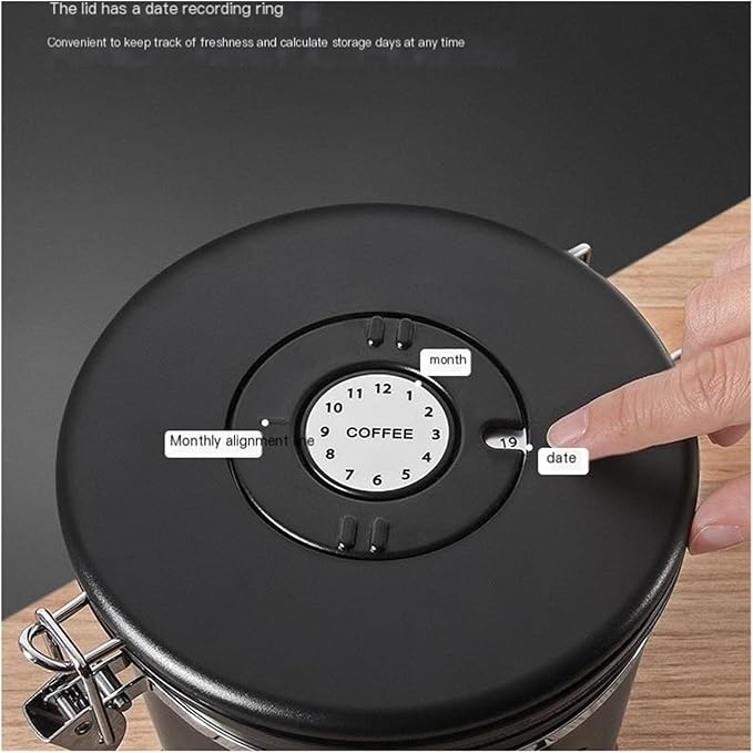 1200/1500/1800/2800ML Large Capacity Coffee Bean Vacuum Storage Container - Food-Grade Stainless Steel Airtight Canister With One-Way Air Valve For Grains, Tea, Nuts & Coffee Grounds(Black,Large)
