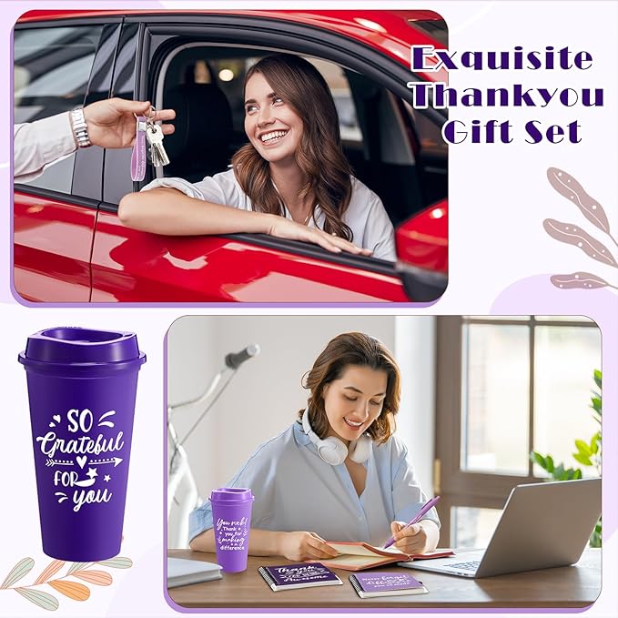 Skylety 12 Set/48 Pcs Employee Appreciation Gifts Bulk Christmas Thank You Gift Set 16 oz Coffee Cups Mini Spiral Notebooks Pens Keychains for Staff Team Teacher Coworker (Purple Gradient)