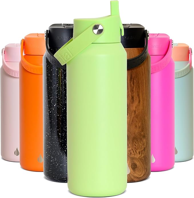 Elemental 40oz Insulated Water Bottle with Straw - 100% Leak-Proof Stainless Steel Core Water Bottles for Travel, Sports and Gym - Double Wall Insulation & BPA Free - Key Lime