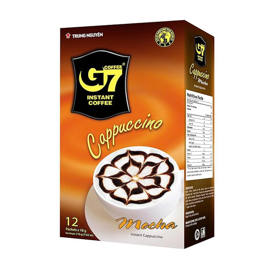 TRUNG NGUYEN G7 CAPPUCINO MOCHA Instant Coffee for Energy Boost - Rich Cocoa Aroma, Thick & Soft Foam Milk - Strong and Pure Vietnamese Instant Coffee (12 Sticks/Box)