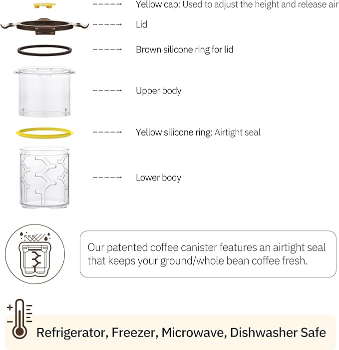 Size Adjustable Coffee Canister - Airtight Storage Container for Coffee Beans and Grounds, Tea, Spice (Medium)