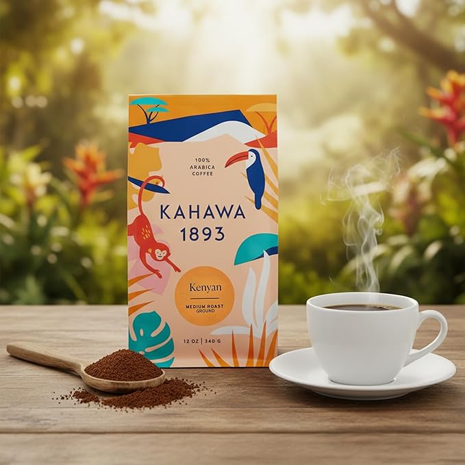 Kahawa 1893 Ground Coffee Medium Roast Kenyan Blend 12 Oz - As Seen on Shark Tank, High Antioxidants, Naturally Sweet, Organically Grown, Ethically & Sustainably Sourced