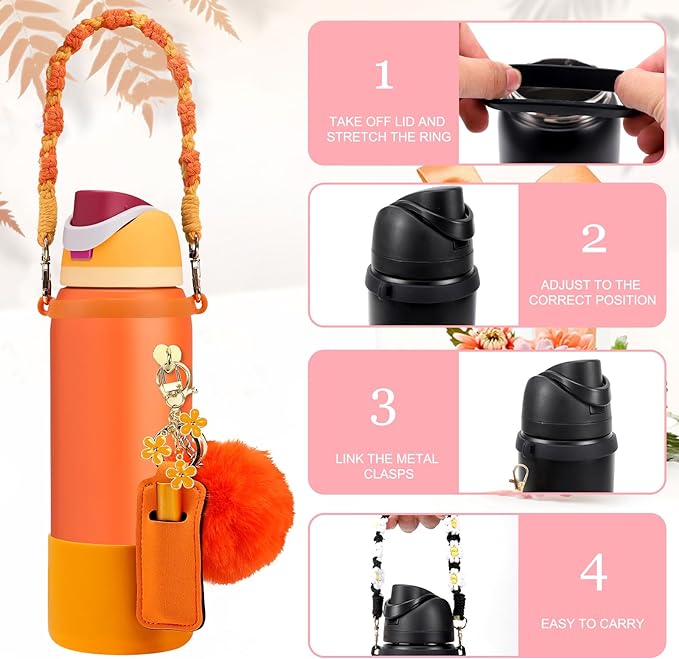 Compatible for Owala Accessories Bundle: Silicone Boot for 24oz & 32oz Bottles, Charms,Handle,Strap,Rubber Bottoms, and Decorative Add-ons for Your Compatible for Owala Water Bottle,Citrus Crush
