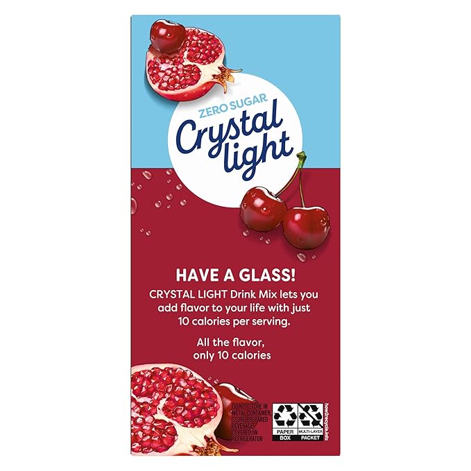 Crystal Light Zero Sugar Cherry Pomegranate Drink Mix, Naturally Flavored Powdered Beverage Packets, Low Calorie Water Flavoring for Pitchers, 10 Quarts per Box, 2.2 Oz (Pack of 6)