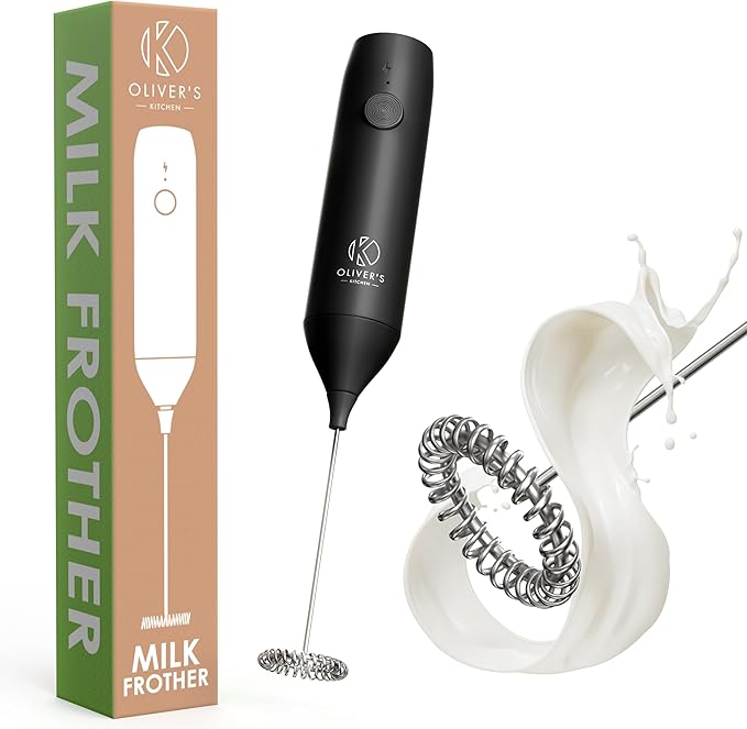 Oliver's Kitchen ® Handheld Milk Frother - Create Milky Foam For Coffee, Cappucino, Hot Chocalate And More in Seconds - USB-C Rechargeable