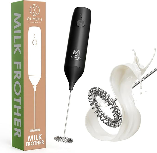 Oliver's Kitchen ® Handheld Milk Frother - Create Milky Foam For Coffee, Cappucino, Hot Chocalate And More in Seconds - USB-C Rechargeable
