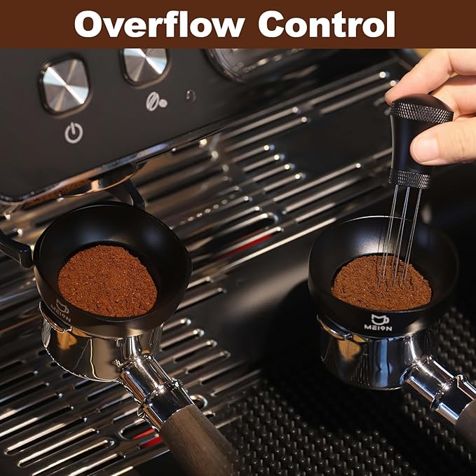 MEION 53.3mm Espresso Accessories Kit for Breville Espresso Machine 54mm Portafilter, Includes Coffee Distributor & Tamper, Espresso Stirrer, Dosing Funnel and Thin 0.8mm Puck Screen (Black, 53.3mm)