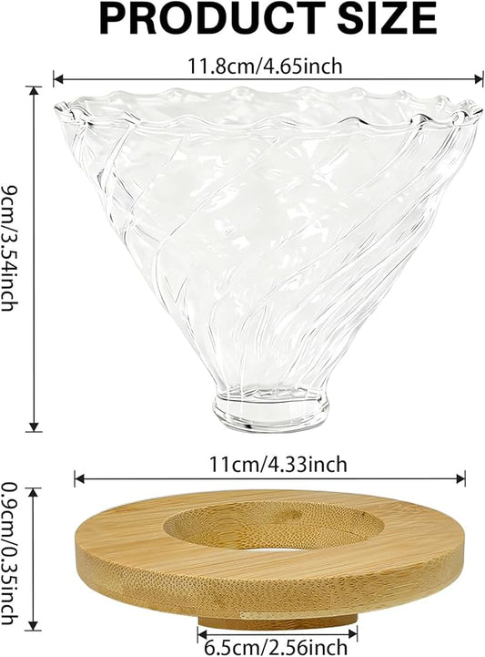 Gute Glass Coffee Dripper/Filter - Cone Glass Pour Over Coffee Dripper with Bamboo Stand & Handle, Size V02 Coffee Maker Funnel Accessories for Home, Office，1-4Cups