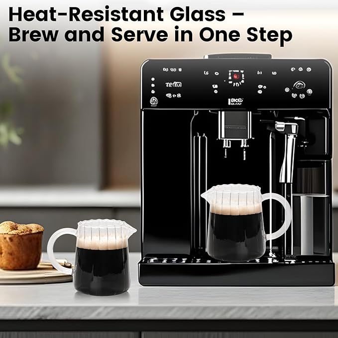 2 Pack 8.5 Ounces Glass Pitcher Small Pitcher Milk Frother Cup Mini Creamer Container Tea Serving Carafe Heat Resistant Breast Milk Pitchers for Coffee Bar Kitchen Essentials