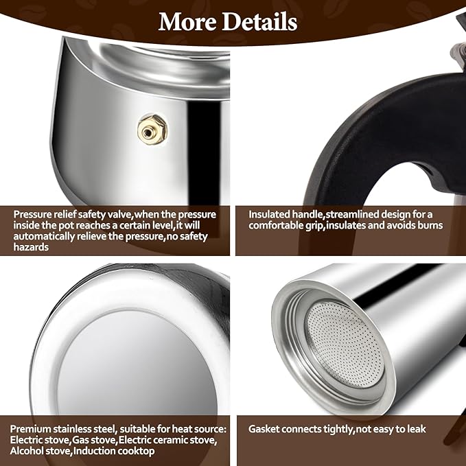 12 Cup Moka Pot Percolator Italian Coffee Maker 600ml Stovetop Espresso Mocha Stainless Steel Greca Coffee Maker Classic Cafe Makers Suitable for Induction Cookers Ceramic Stoves Straight