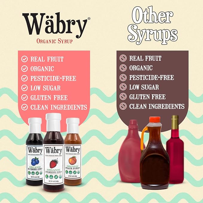 Wäbry Organic Strawberry Syrup – 14.9oz (420g), Natural Fruit Syrups for Drinks, Coffee, Shaved Ice and Ice cream, Vegan, Non-GMO, Gluten-Free Snow Cone Syrup – BPA-Free Plastic Bottle